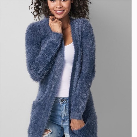 Banana Republic Sweaters - BANANA REPUBLIC Navy Eyelash Fuzzy Long Cardigan
